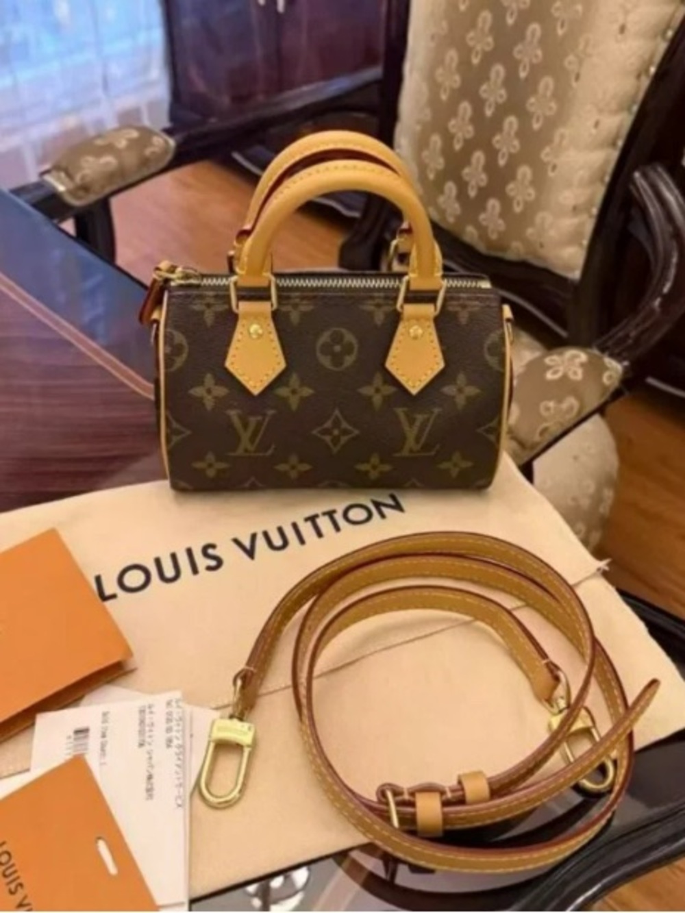 Louis Vuitton Brown Monogram Mini Satchel with Tan Leather Handles